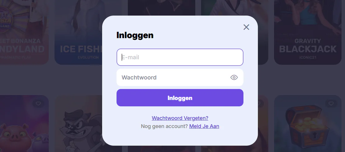 Goodman Casino inlogformulier met velden voor e-mail en wachtwoord, een inlogknop en opties voor wachtwoordherstel en registratie