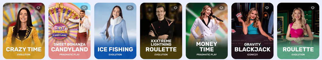Goodman Casino overzicht van live casinospellen zoals Crazy Time, Sweet Bonanza Candyland, Ice Fishing, XXXtreme Lightning Roulette, Money Time en Gravity Blackjack
